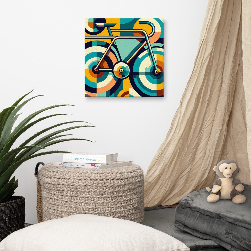 Geometric Retro Bicycle in Teal and Mustard