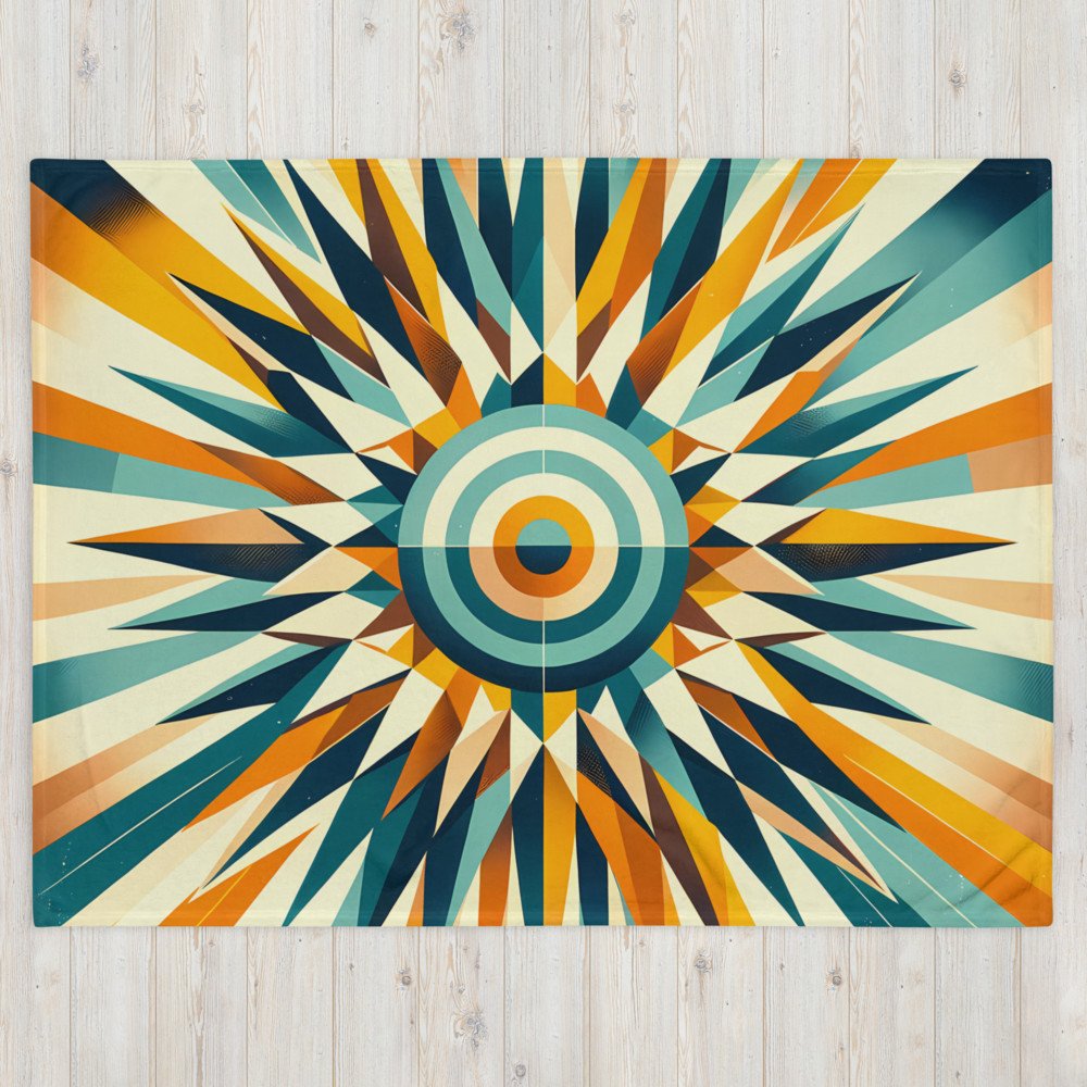 Retro Geometric Sunburst Target in Teal and Orange