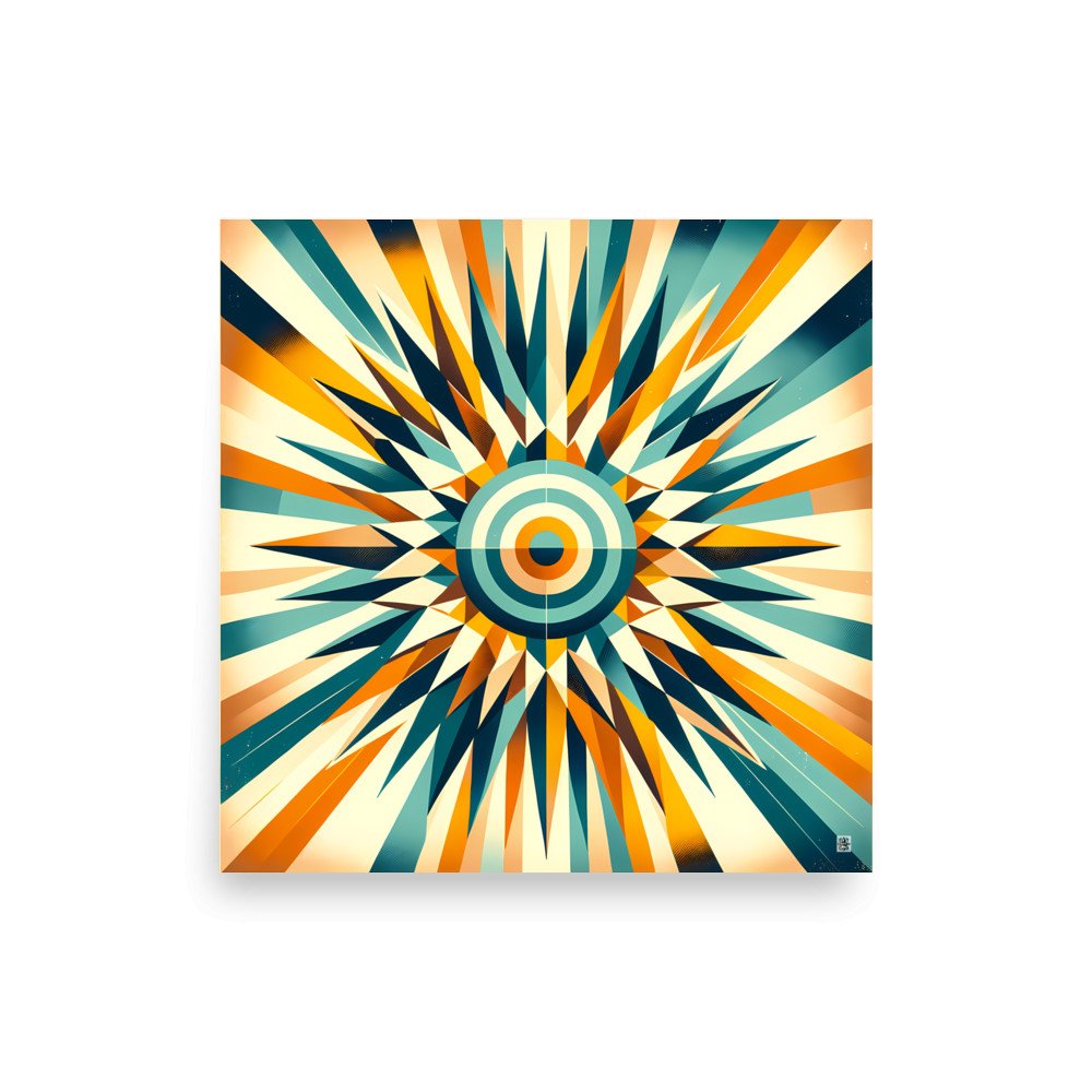 Retro Geometric Sunburst Target in Teal and Orange