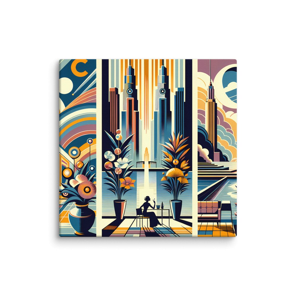 Art Deco Cityscape with Vibrant Geometric Patterns