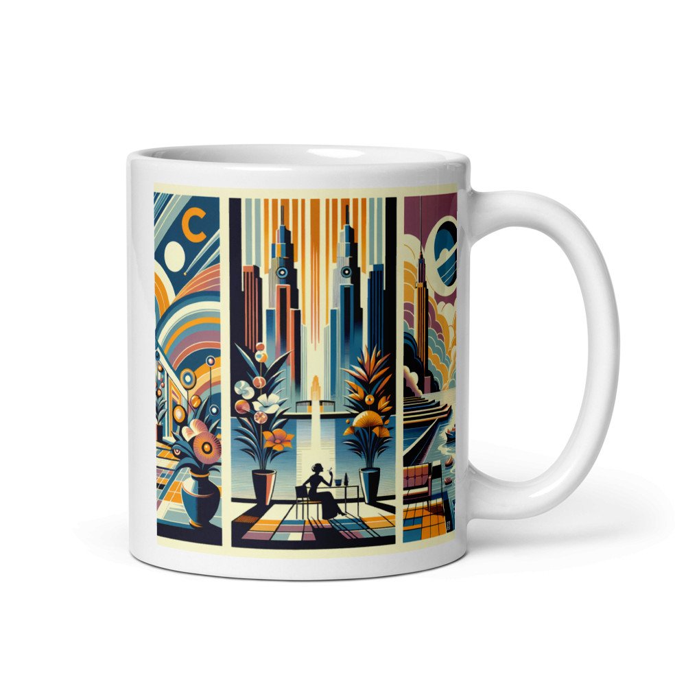 Art Deco Cityscape with Vibrant Geometric Patterns