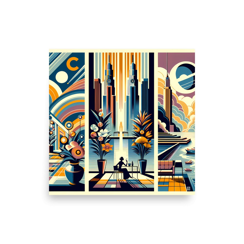 Art Deco Cityscape with Vibrant Geometric Patterns