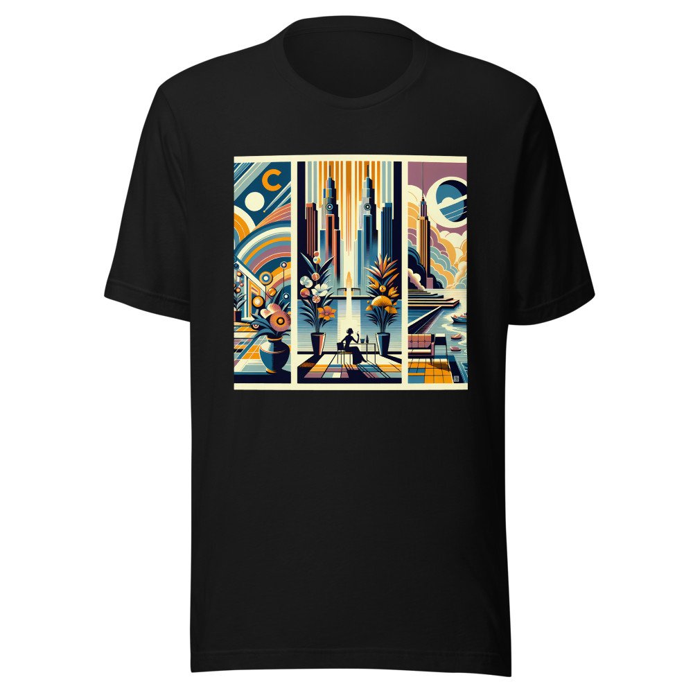 Art Deco Cityscape with Vibrant Geometric Patterns